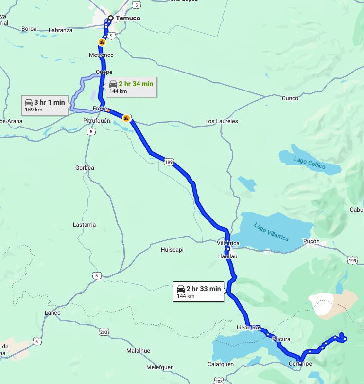 The drive from Temuco to Termas Geométricas