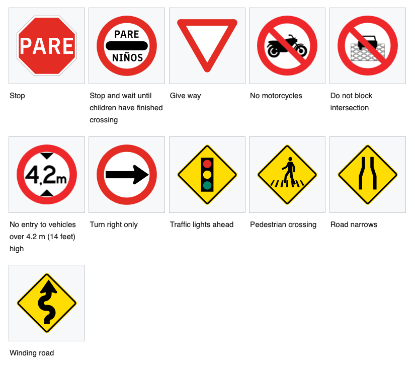 chile road signs